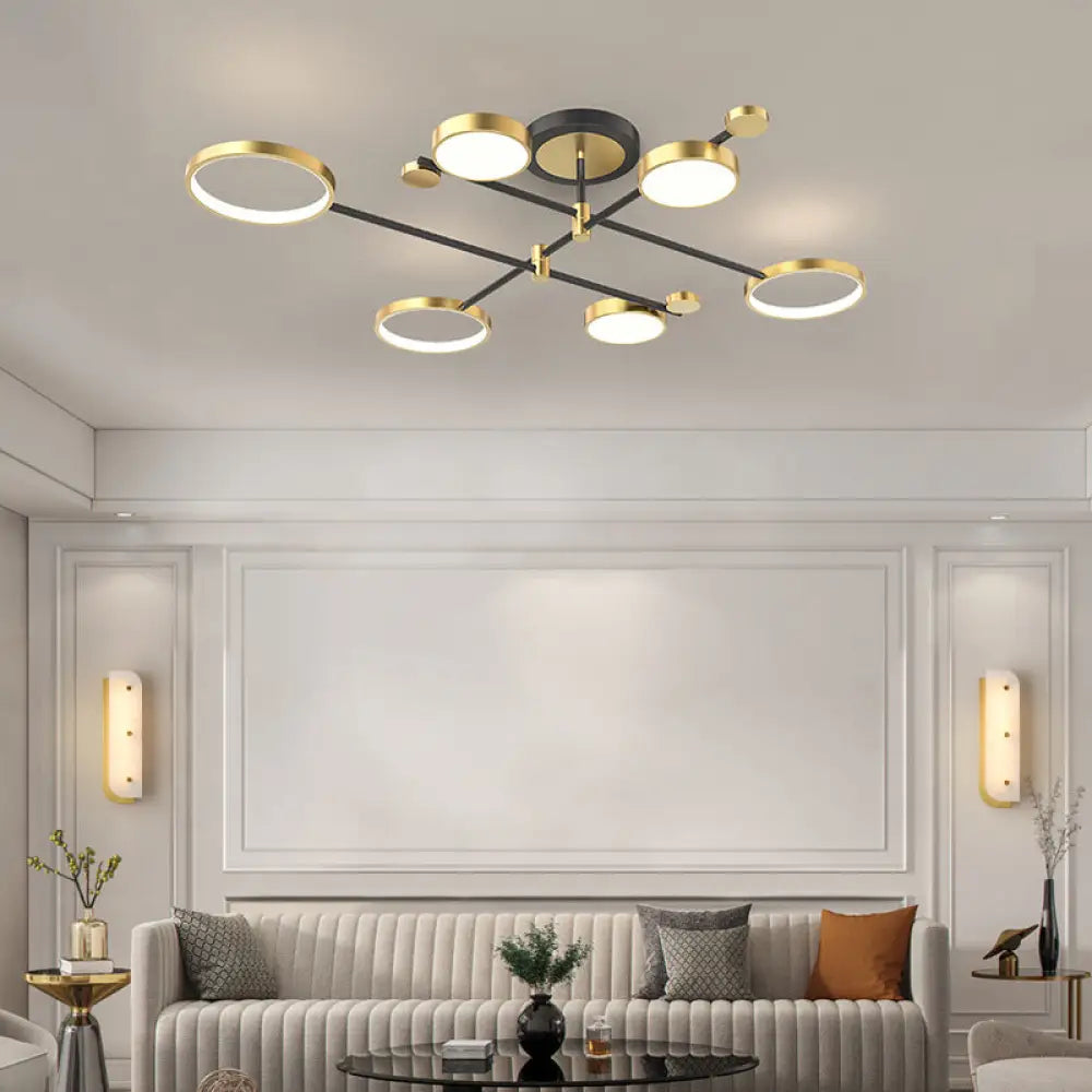 Contemporary Metal Circle Chandelier Light Fixtures For Living Room 6 / Gold Third Gear