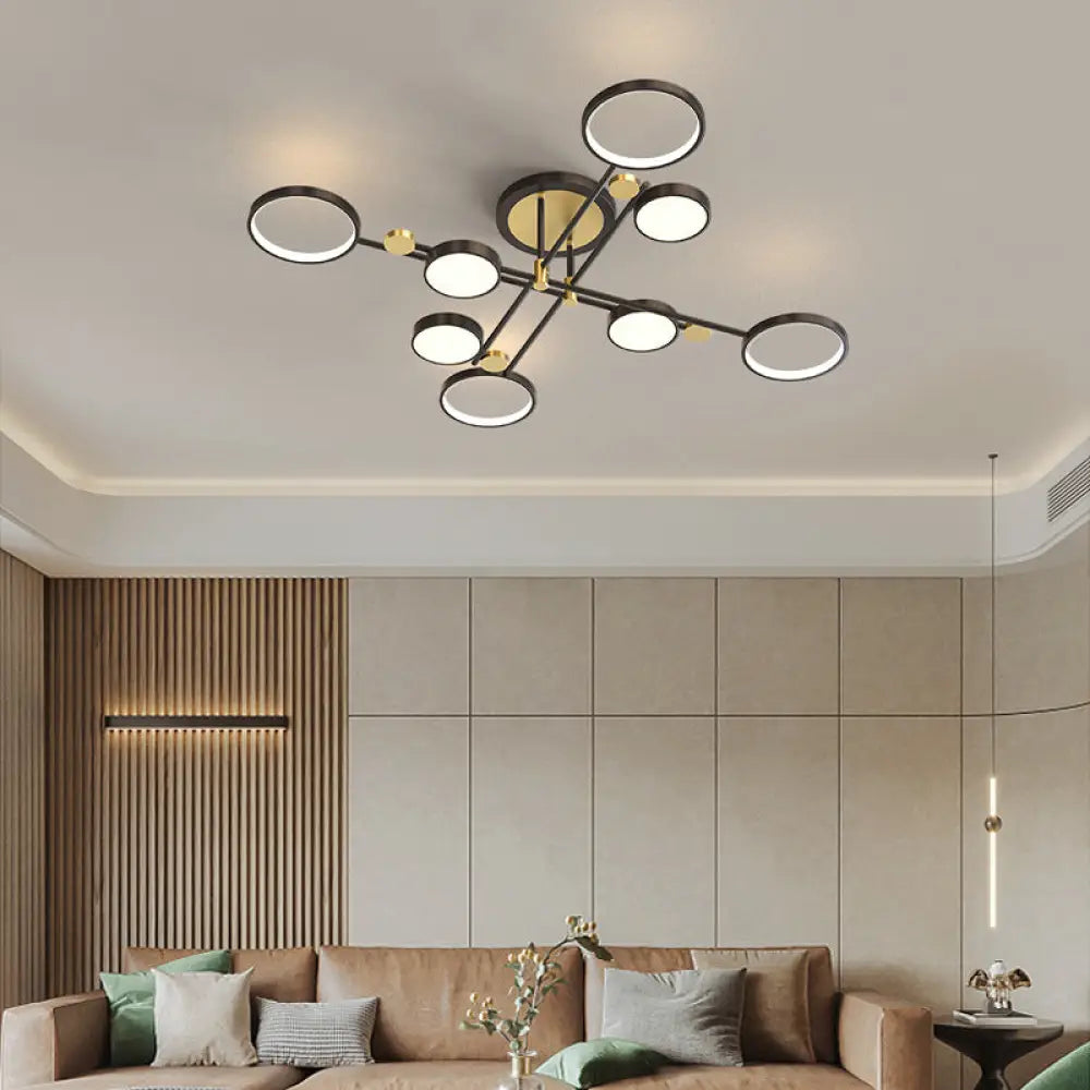 Contemporary Metal Circle Chandelier Light Fixtures For Living Room 8 / Black Third Gear