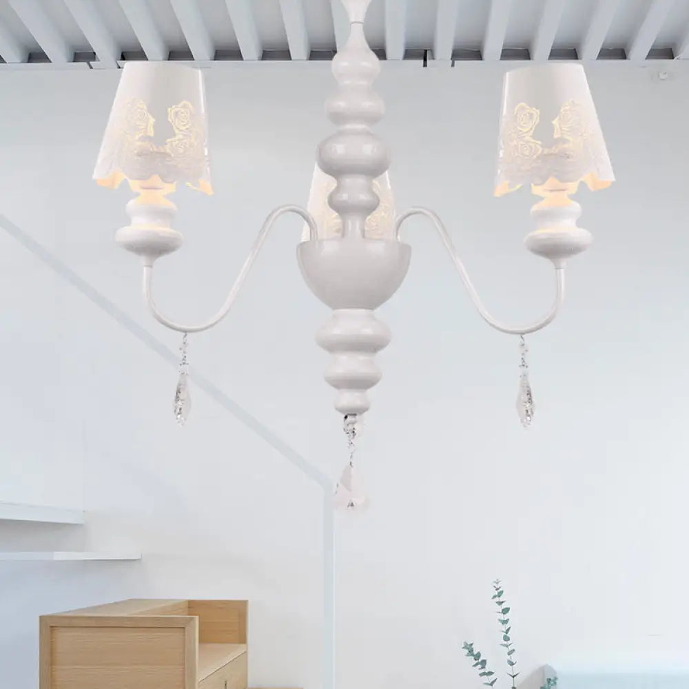 Contemporary Metal Cone Chandelier With Clear Crystal White Pendant Light 3 /