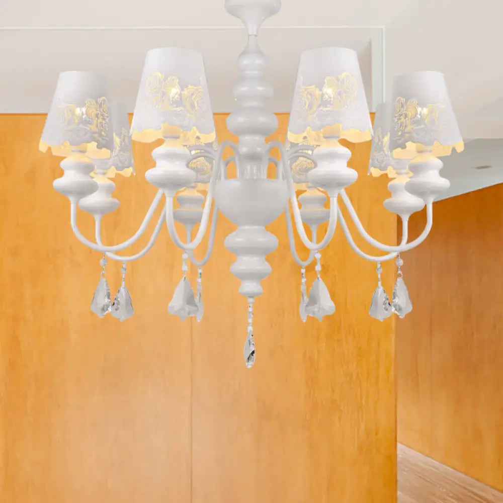 Contemporary Metal Cone Chandelier With Clear Crystal White Pendant Light 8 /