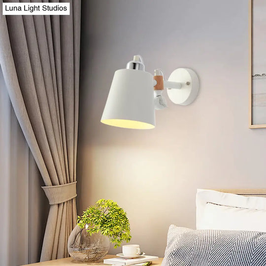 Contemporary Metal Cone Wall Sconce In White - Adjustable Arm 1-Head Light Fixture