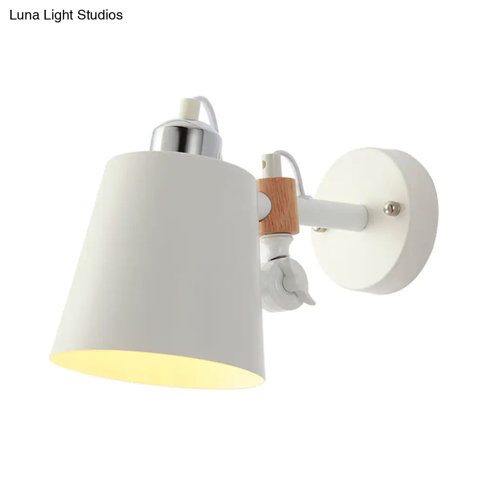 Contemporary Metal Cone Wall Sconce In White - Adjustable Arm 1-Head Light Fixture