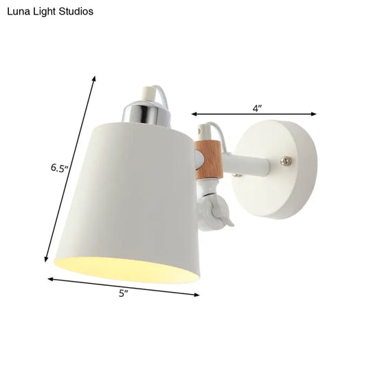 Contemporary Metal Cone Wall Sconce In White - Adjustable Arm 1-Head Light Fixture