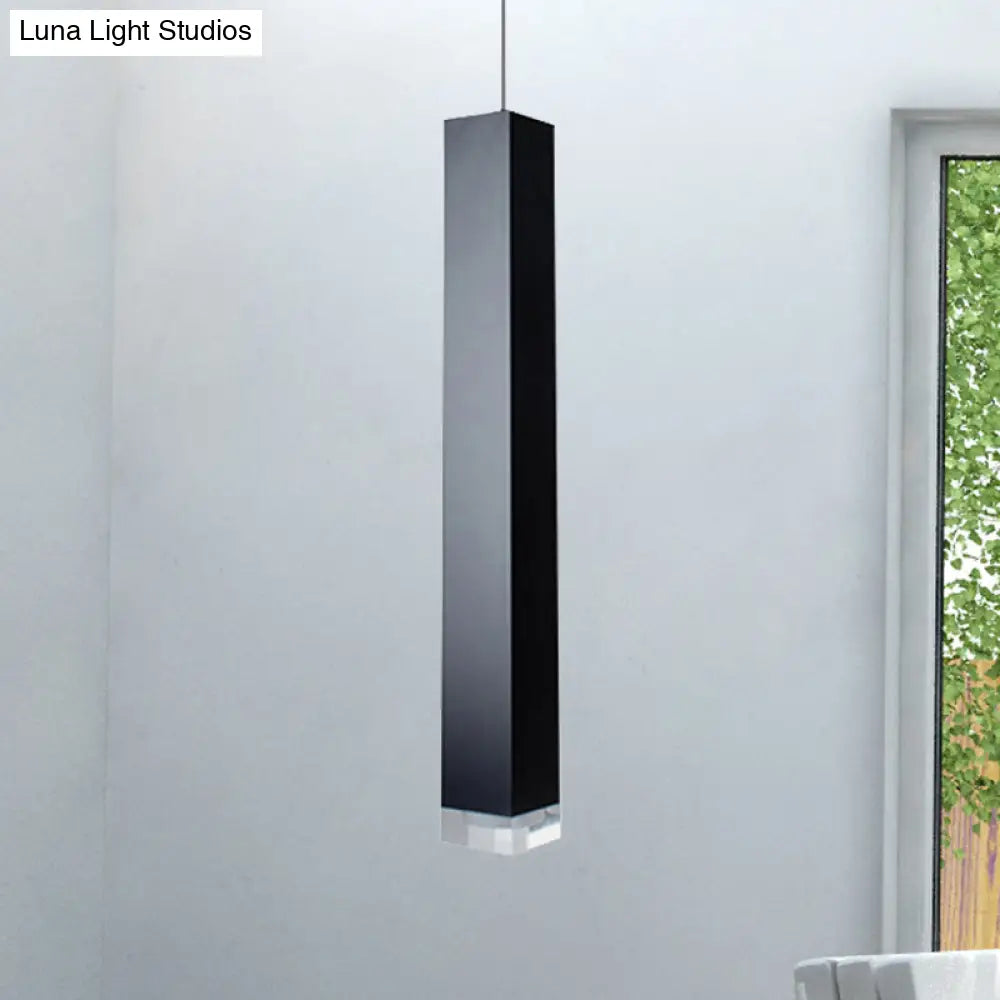 Contemporary Metal Cuboid Suspension Light For Dining Room - Led Pendant In Black/White Size