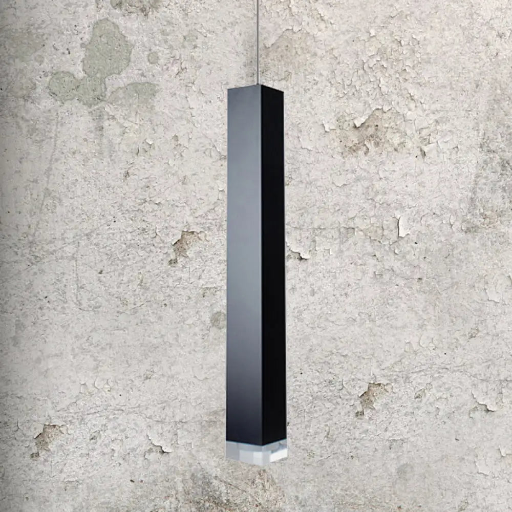 Contemporary Metal Cuboid Suspension Light For Dining Room - Led Pendant In Black/White Size