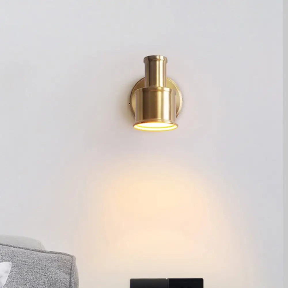 Contemporary Metal Cylinder Wall Sconce Lighting - Gold 1-Head Light For Bedroom