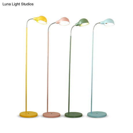 Contemporary Metal Dome Shade Floor Lamp With Flexible Gooseneck Arm