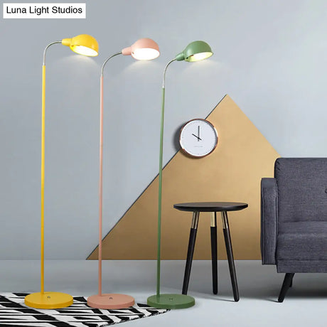 Contemporary Metal Dome Shade Floor Lamp With Flexible Gooseneck Arm