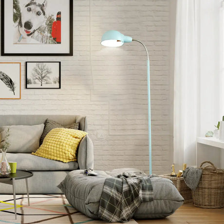 Contemporary Metal Dome Shade Floor Lamp With Flexible Gooseneck Arm Blue