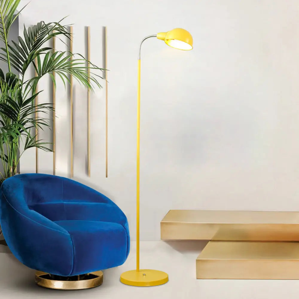 Contemporary Metal Dome Shade Floor Lamp With Flexible Gooseneck Arm Yellow