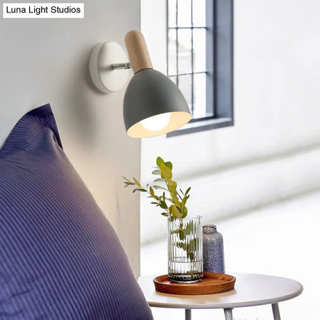 Contemporary Metal Dome Wall Sconce - 1 Head Black/Gray/White Light For Bedroom 5 W