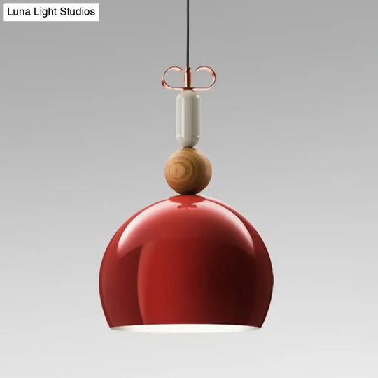 Contemporary Metal Domed Pendant Light Kit - 1-Light Down Lighting In Black/Red For Living Room