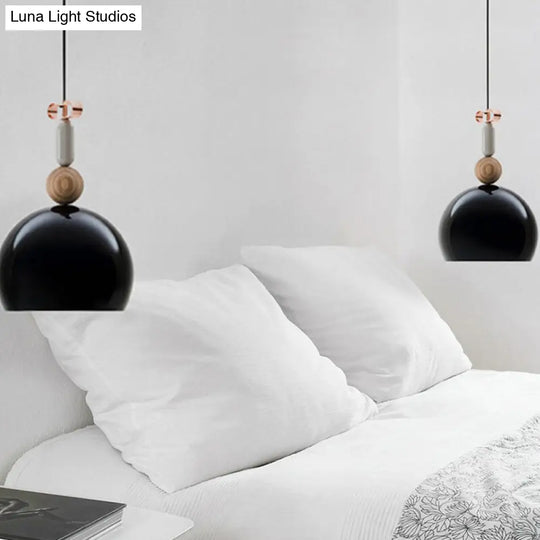 Contemporary Metal Domed Pendant Light Kit - 1 Down Lighting In Black/Red For Living Room