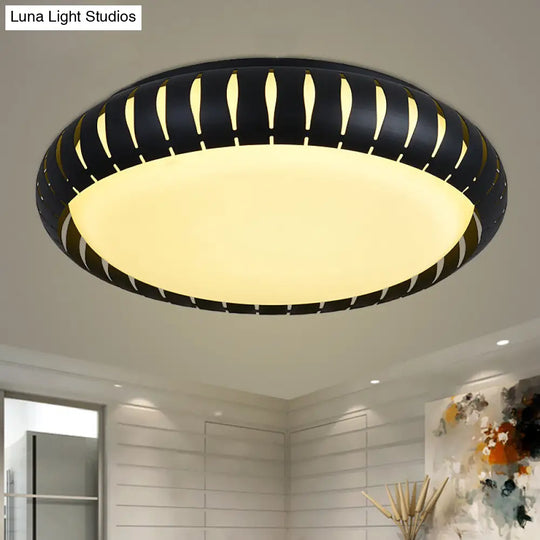 Contemporary Metal Doughnut Flush Lighting - White/Black Led Mount Fixture With Hollow - Out Design