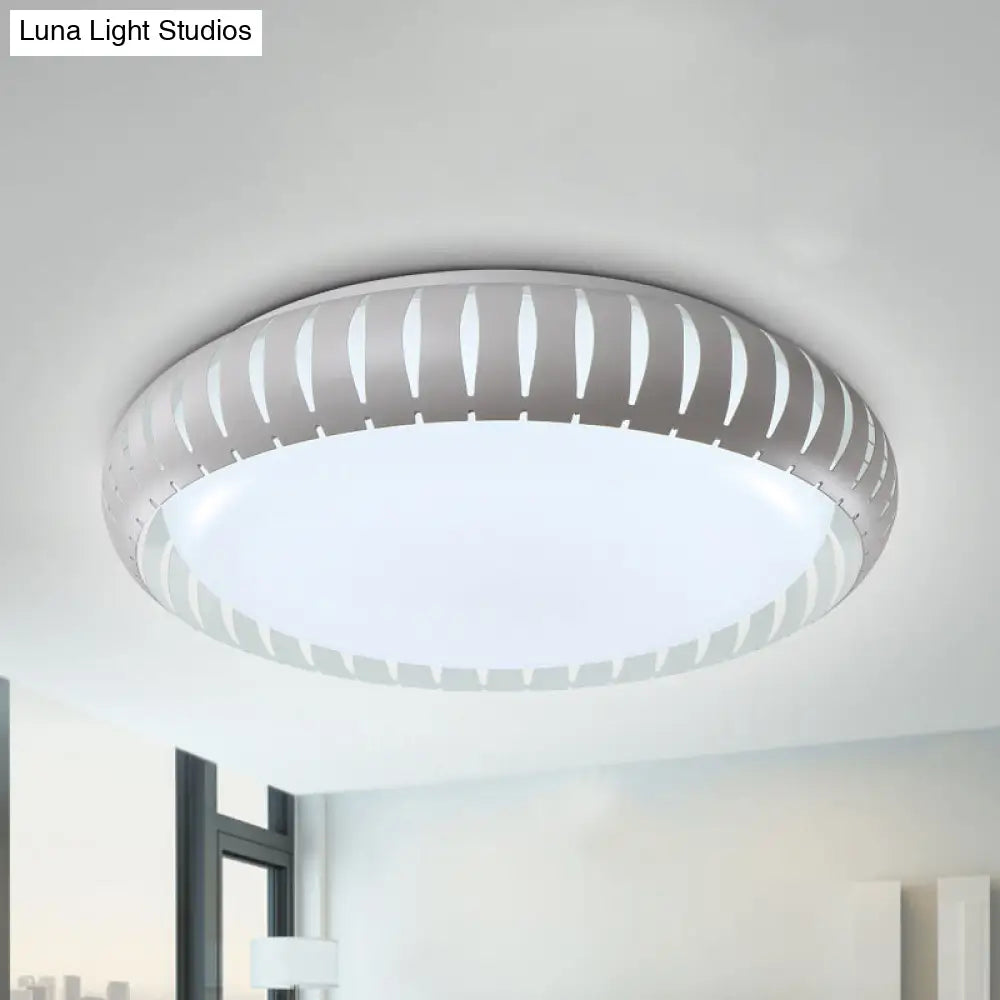 Contemporary Metal Doughnut Flush Lighting - White/Black Led Mount Fixture With Hollow-Out Design In