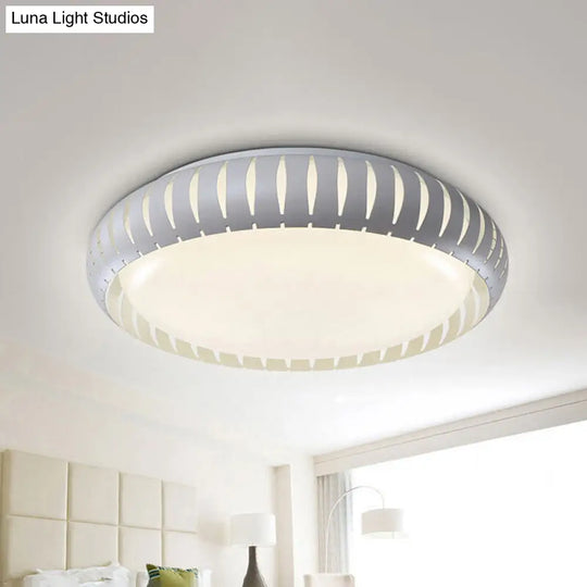 Contemporary Metal Doughnut Flush Lighting - White/Black Led Mount Fixture With Hollow-Out Design In