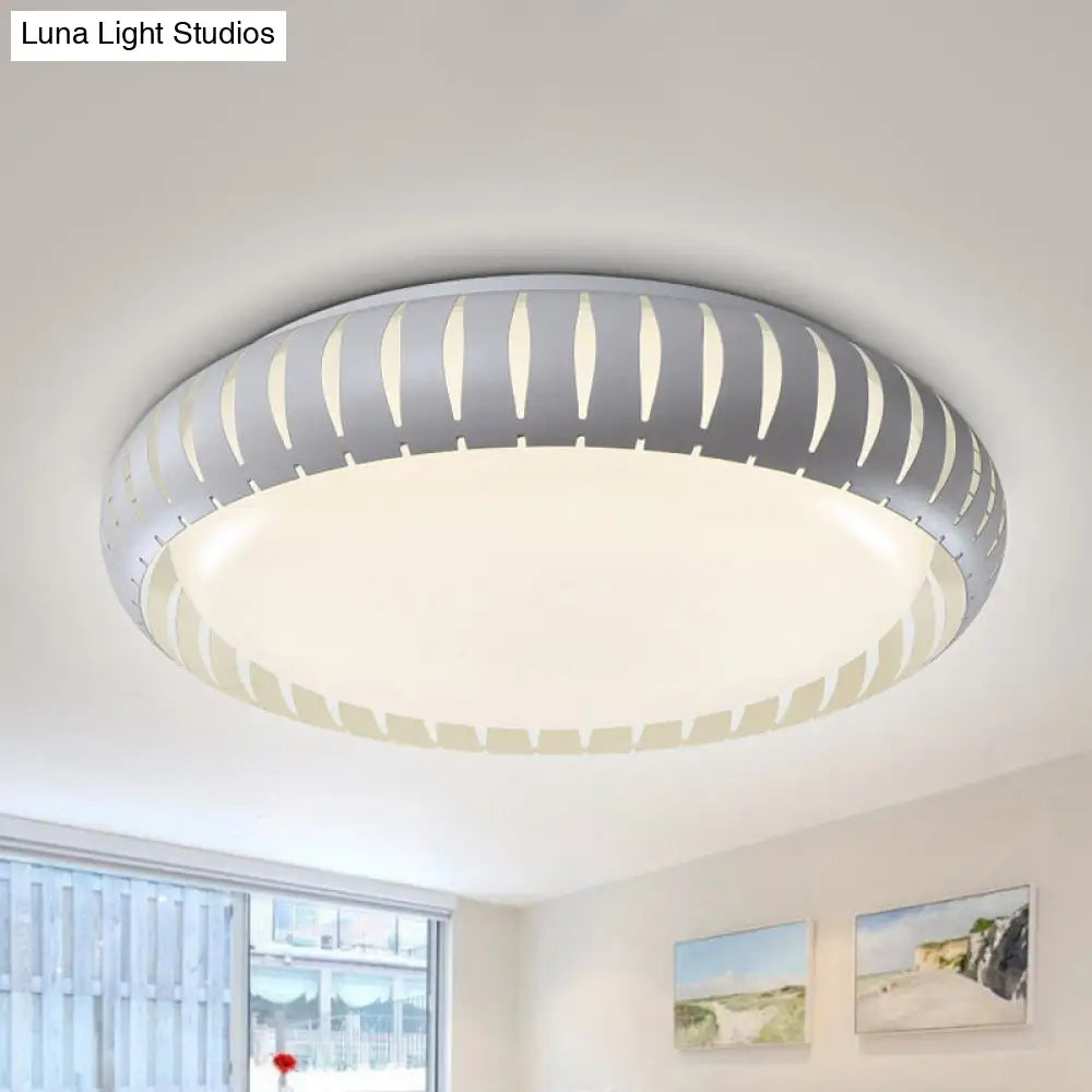 Contemporary Metal Doughnut Flush Lighting - White/Black Led Mount Fixture With Hollow-Out Design In