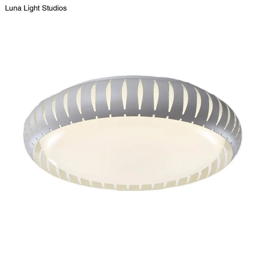 Contemporary Metal Doughnut Flush Lighting - White/Black Led Mount Fixture With Hollow-Out Design In