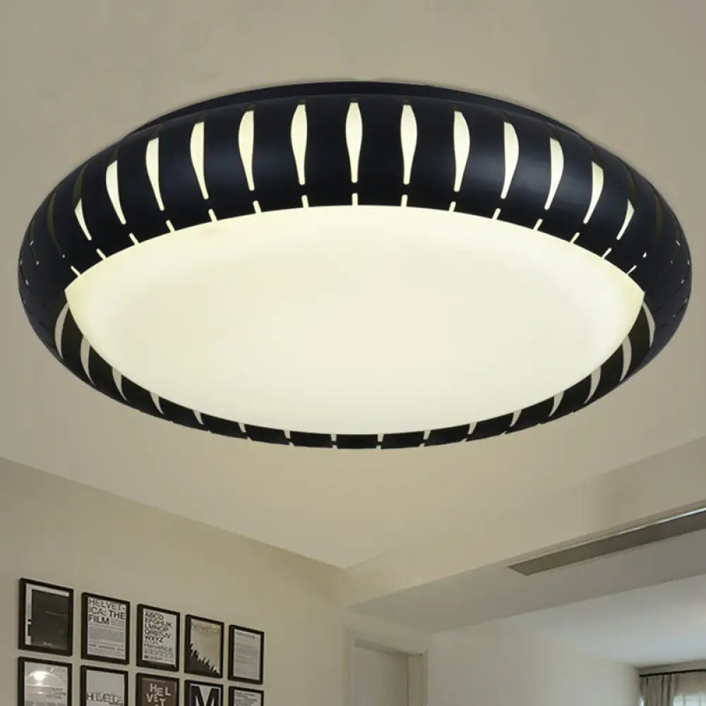 Contemporary Metal Doughnut Flush Lighting - White/Black Led Mount Fixture With Hollow - Out Design