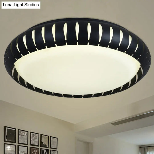 Contemporary Metal Doughnut Flush Lighting - White/Black Led Mount Fixture With Hollow-Out Design In