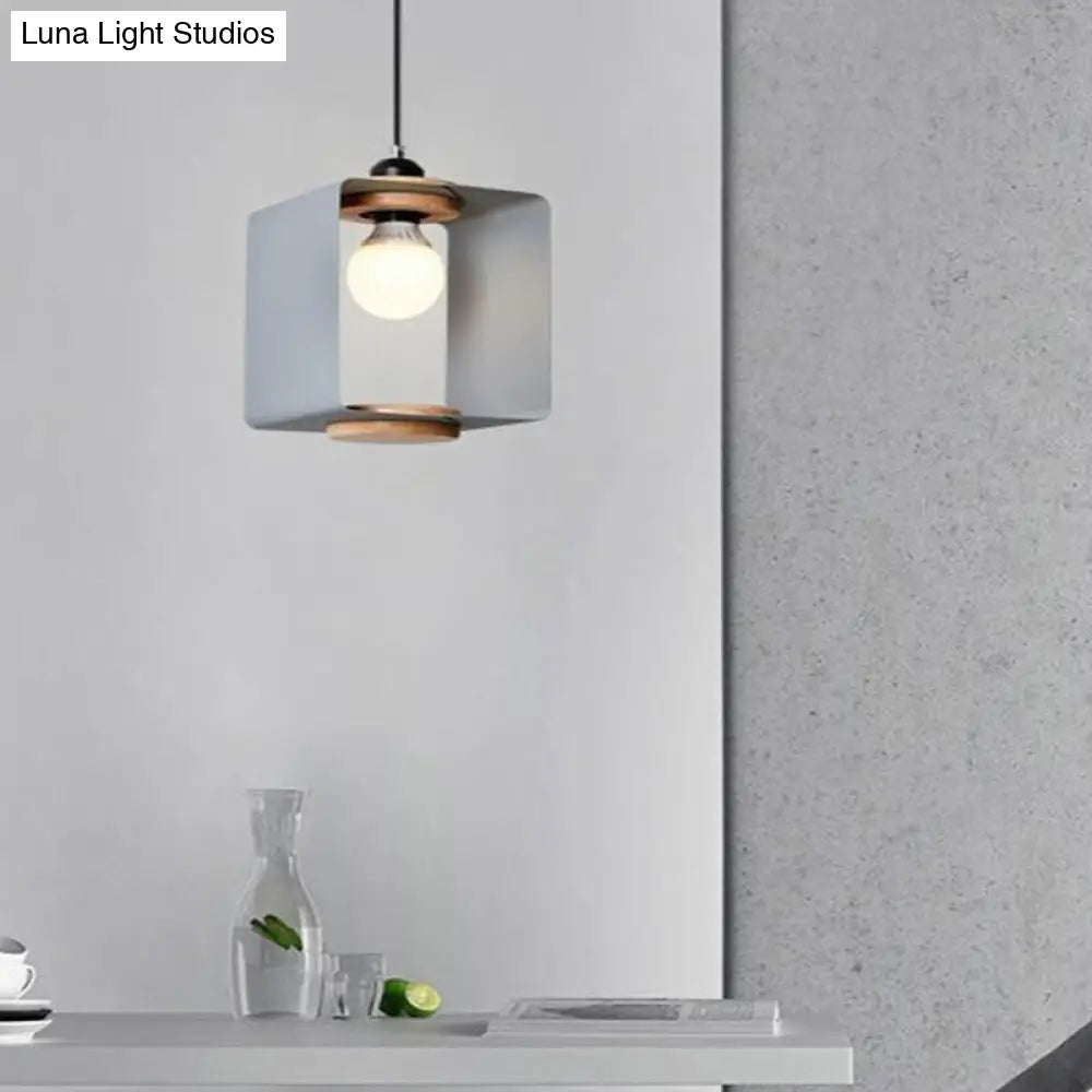 Metal Drop Pendant - Contemporary 1 Light Grey/White Dining Room Hanging Fixture