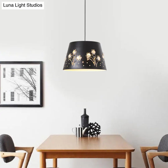 Contemporary Black Metal Drum Hanging Ceiling Light With Down Lighting