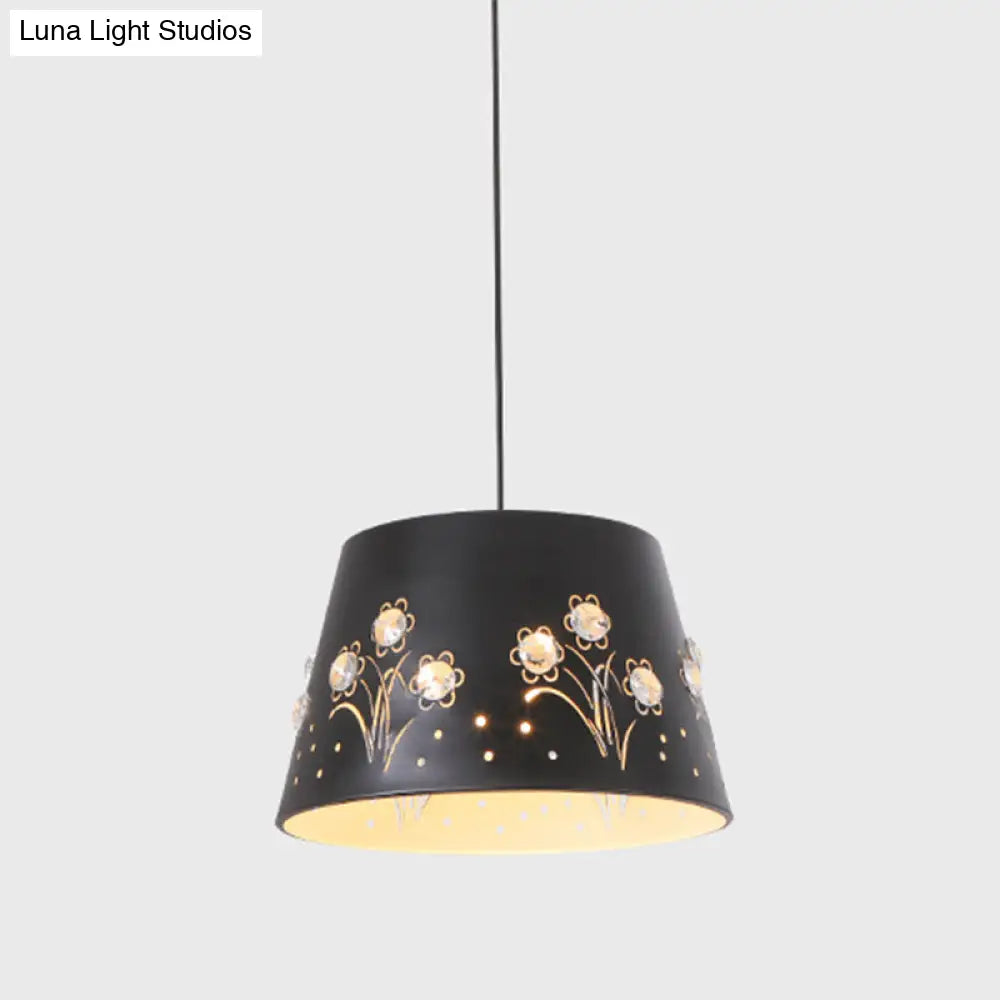 Contemporary Metal Drum Hanging Ceiling Light - Black Down Lighting