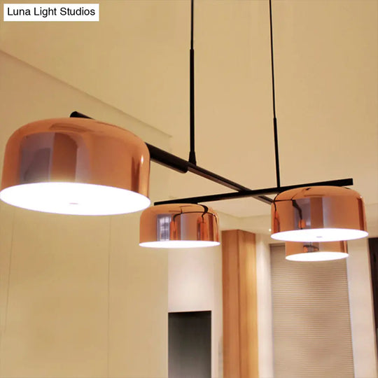 Contemporary Metal Drum Island Lamp - 4-Head Copper Ceiling Light For Dining Room