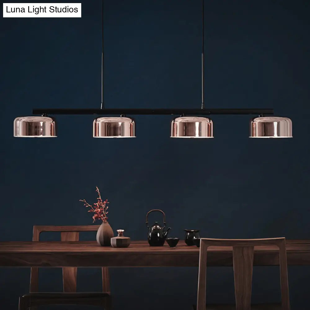 Contemporary Metal Drum Island Lamp - 4-Head Copper Ceiling Light For Dining Room