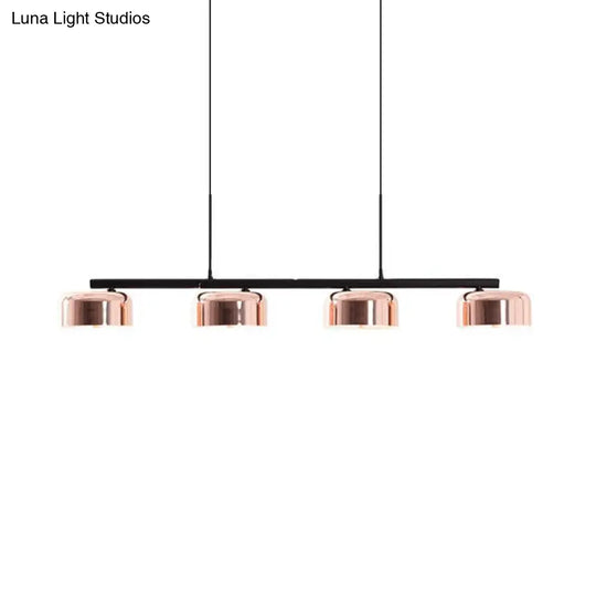 Contemporary Metal Drum Island Lamp - 4-Head Copper Ceiling Light For Dining Room