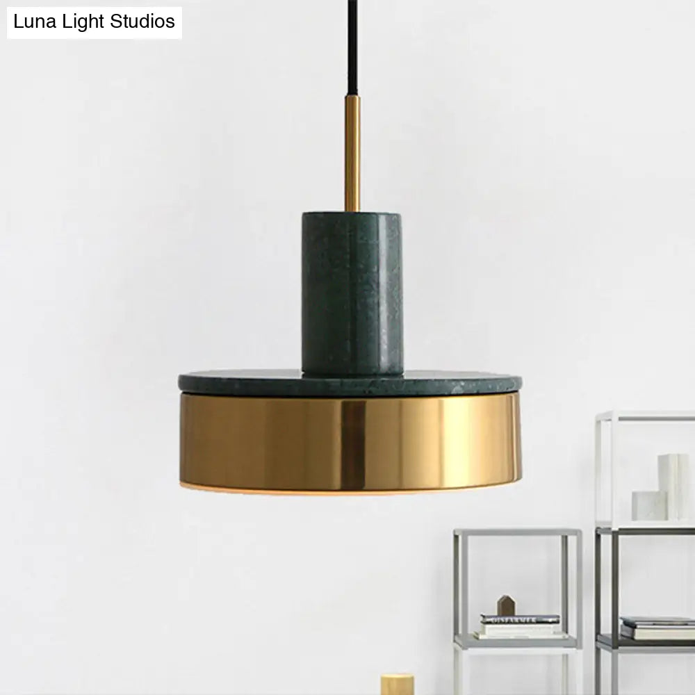 Contemporary Metal Drum Pendant Lamp - 1-Light Led Hanging Ceiling Light For Dining Room