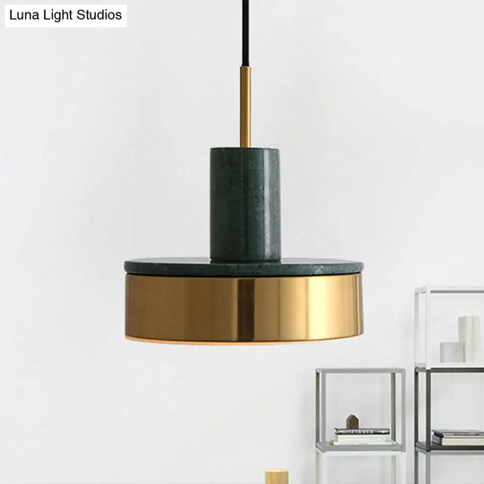 Contemporary Metal Drum Pendant Lamp - 1-Light Led Hanging Ceiling Light For Dining Room