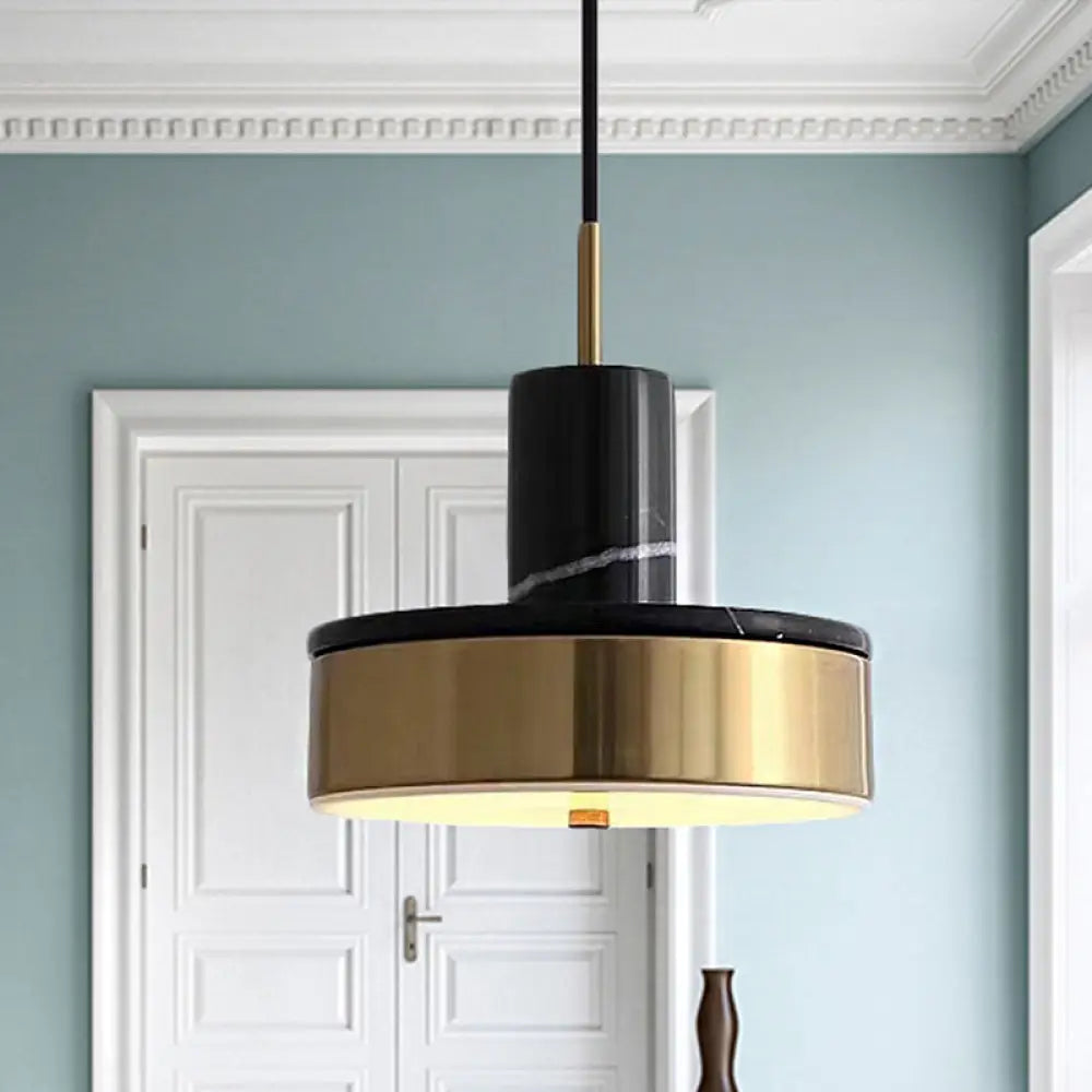 Contemporary Metal Drum Pendant Lamp With Led Light For Dining Room - Black/White/Dark Green Black