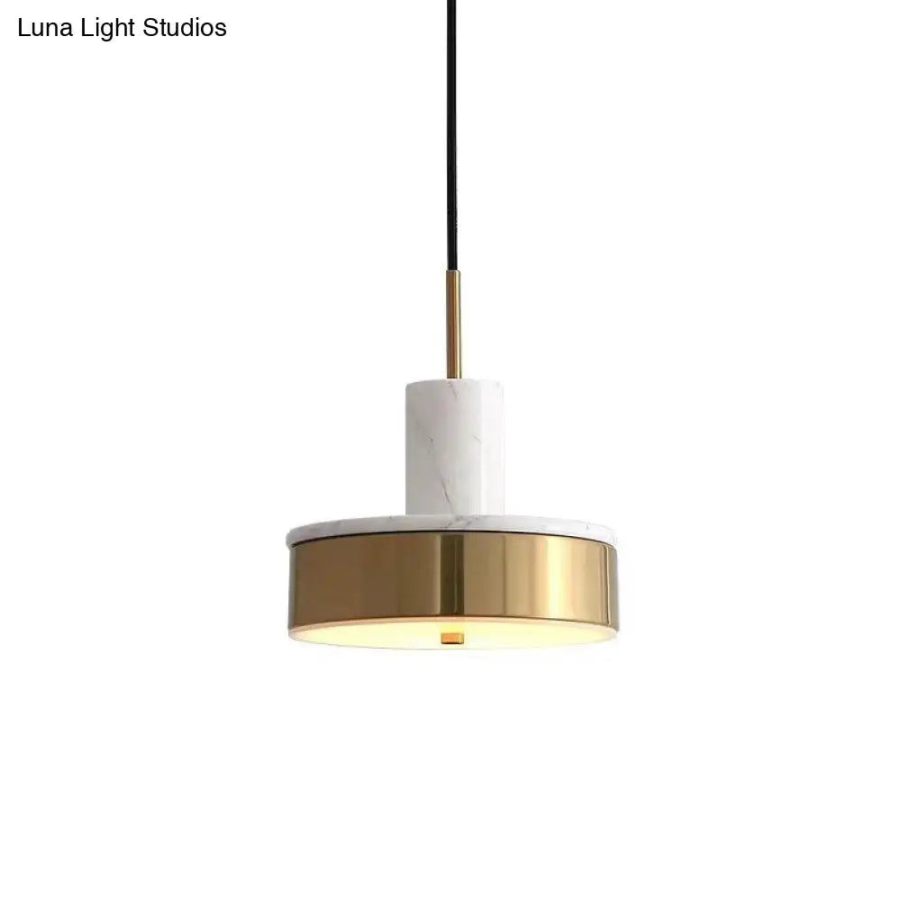 Contemporary Metal Drum Pendant Lamp - 1-Light Led Hanging Ceiling Light For Dining Room