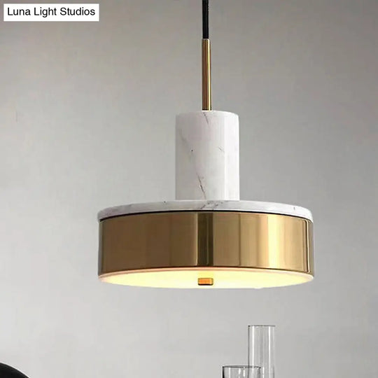 Contemporary Metal Drum Pendant Lamp - 1-Light Led Hanging Ceiling Light For Dining Room