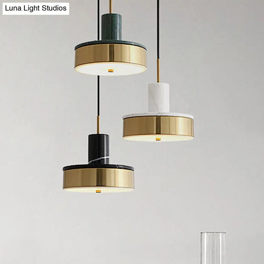 Contemporary Metal Drum Pendant Lamp - 1-Light Led Hanging Ceiling Light For Dining Room