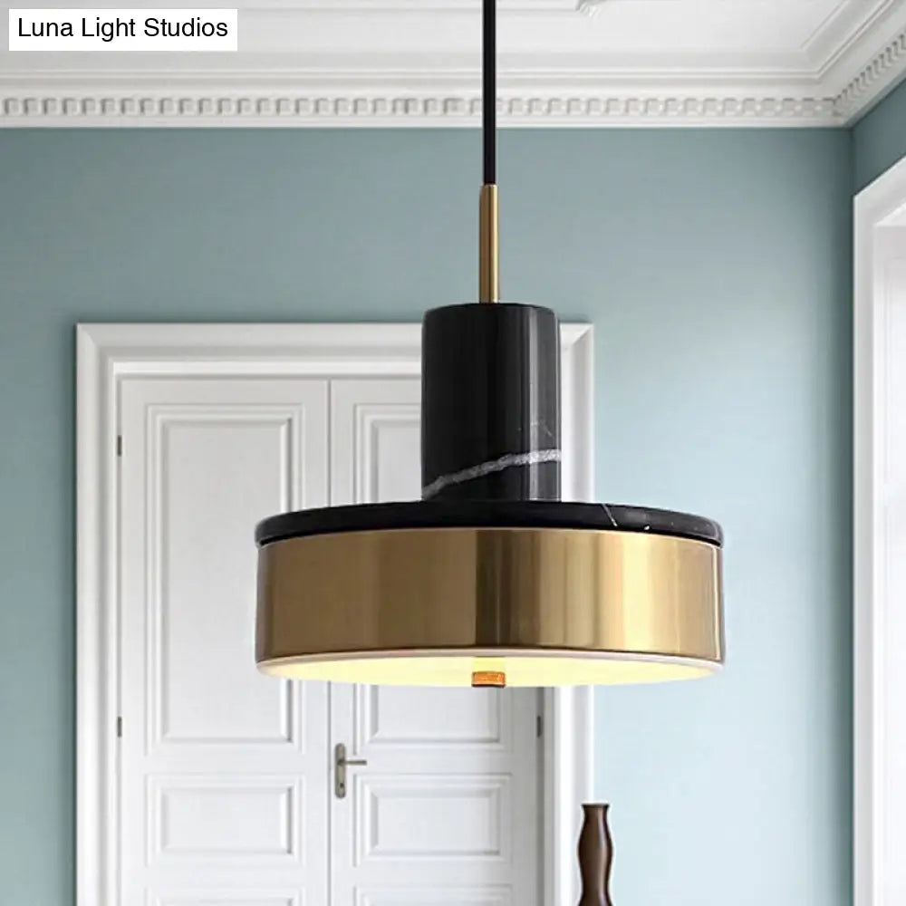 Contemporary Metal Drum Pendant Lamp - 1-Light Led Hanging Ceiling Light For Dining Room