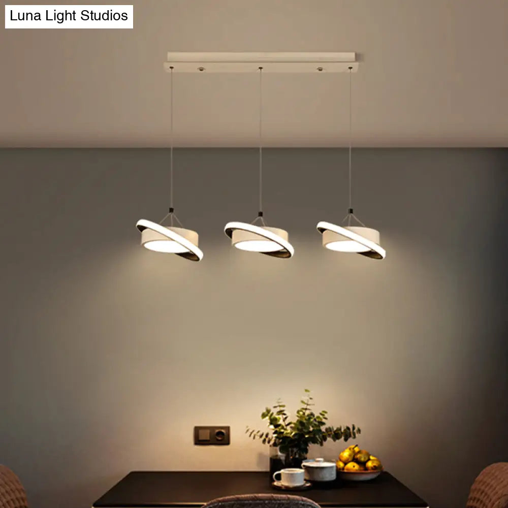 Contemporary Metal Drum Pendant Light With 3 Bulbs - Rotatable Ring Warm/White Suspension Lamp