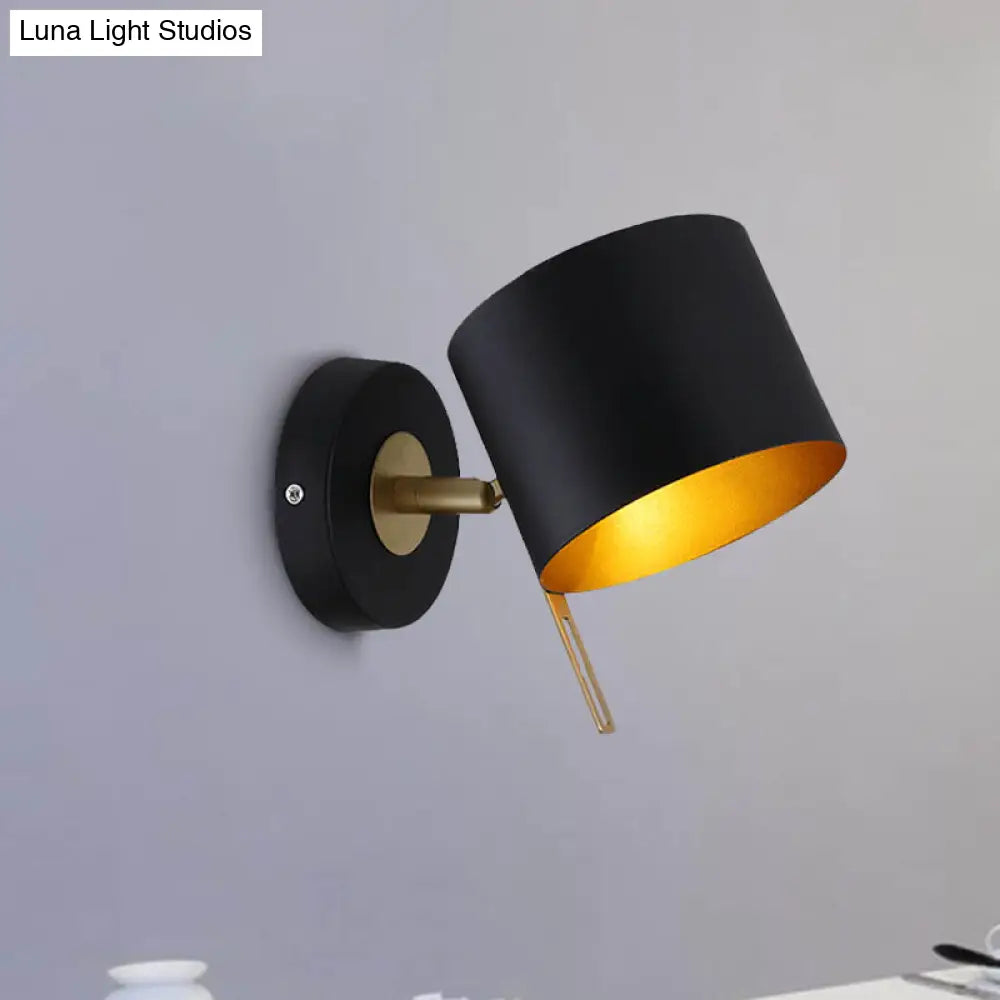 Contemporary Metal Drum Wall Sconce Light - Black 1 Bulb Bedroom Lighting Fixture