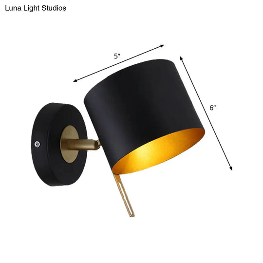 Contemporary Metal Drum Wall Sconce Light - Black 1 Bulb Bedroom Lighting Fixture