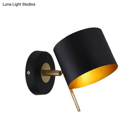 Contemporary Metal Drum Wall Sconce Light - Black 1 Bulb Bedroom Lighting Fixture