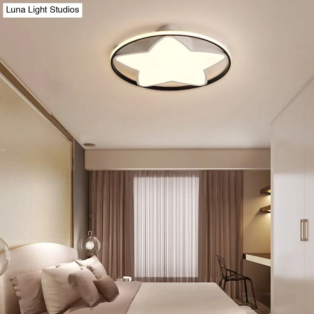 Contemporary Metal Five-Pointed Star Ceiling Light In Black & White - 19.5/23.5 Wide Led Flush Mount