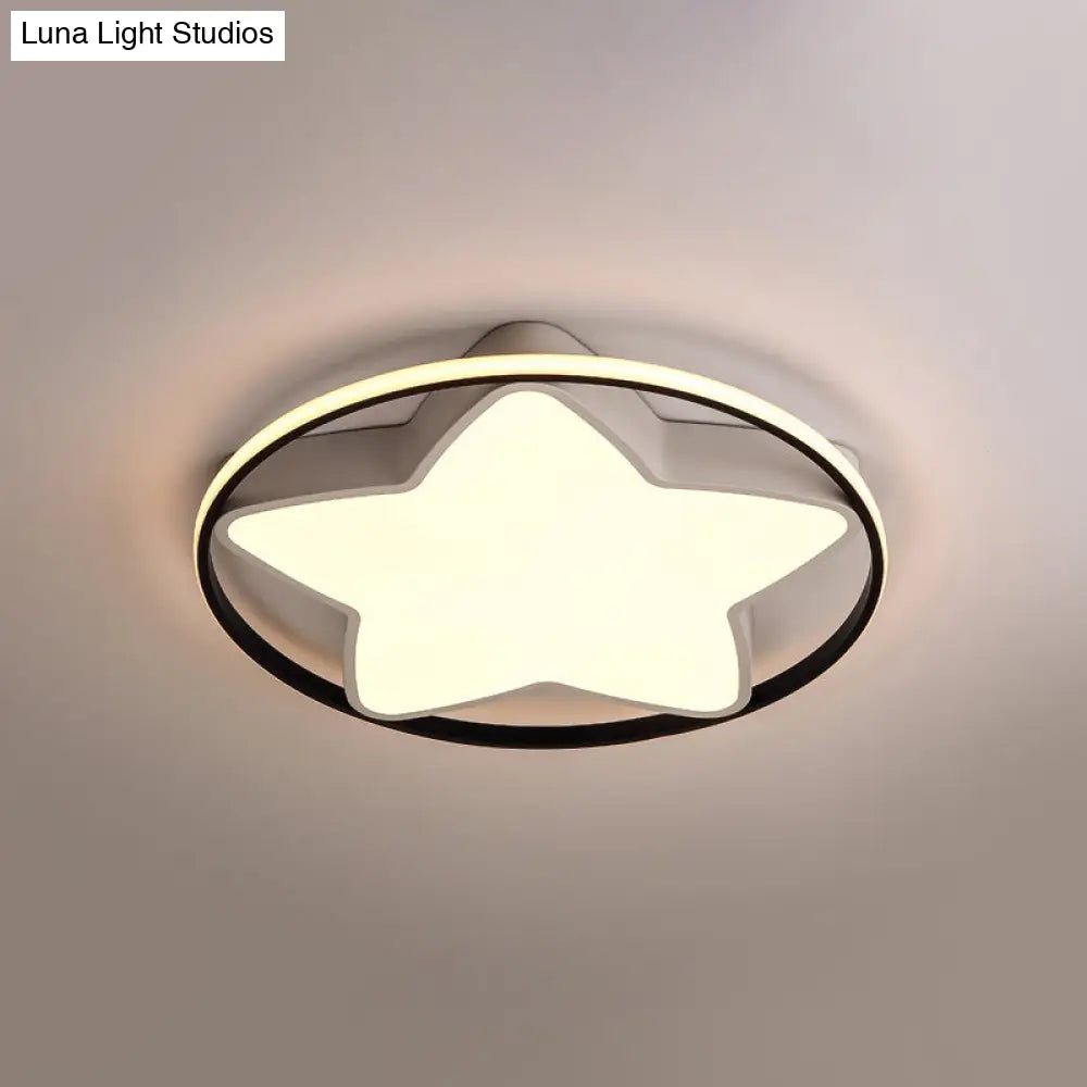 Contemporary Metal Five - Pointed Star Ceiling Light In Black & White - 19.5’/23.5’ Wide Led