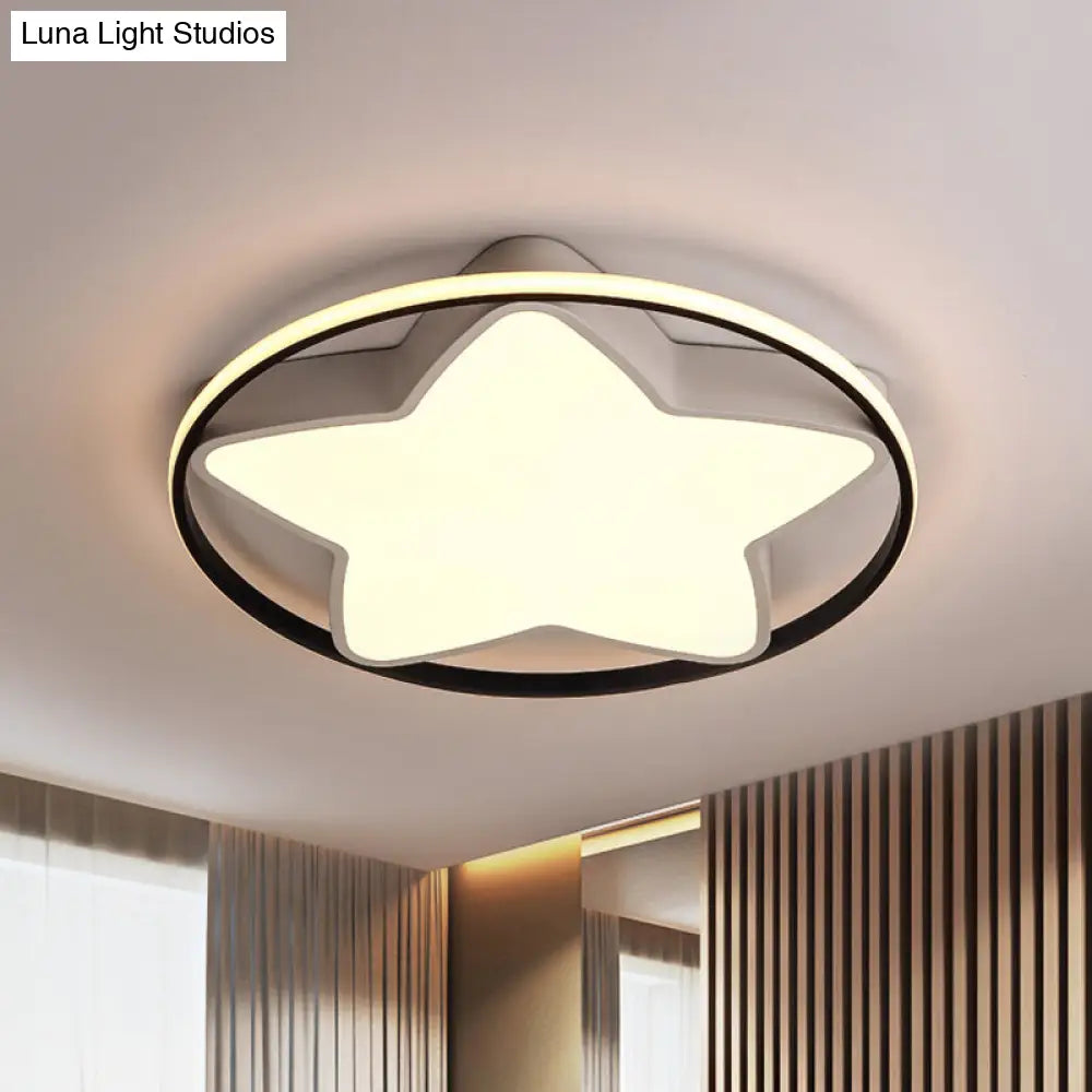 Contemporary Metal Five - Pointed Star Ceiling Light In Black & White - 19.5’/23.5’ Wide Led