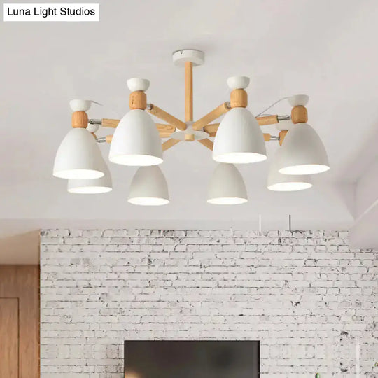 Contemporary Metal Flared Semi-Flush Mount Ceiling Light With Wood Arm - Ideal For Living Room