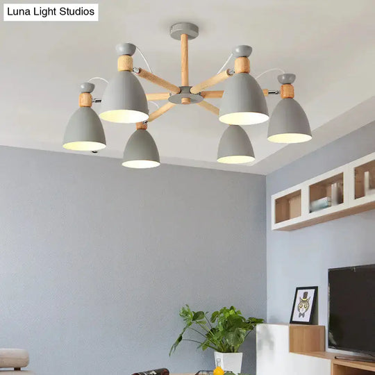 Contemporary Metal Flared Semi-Flush Mount Ceiling Light With Wood Arm - Ideal For Living Room