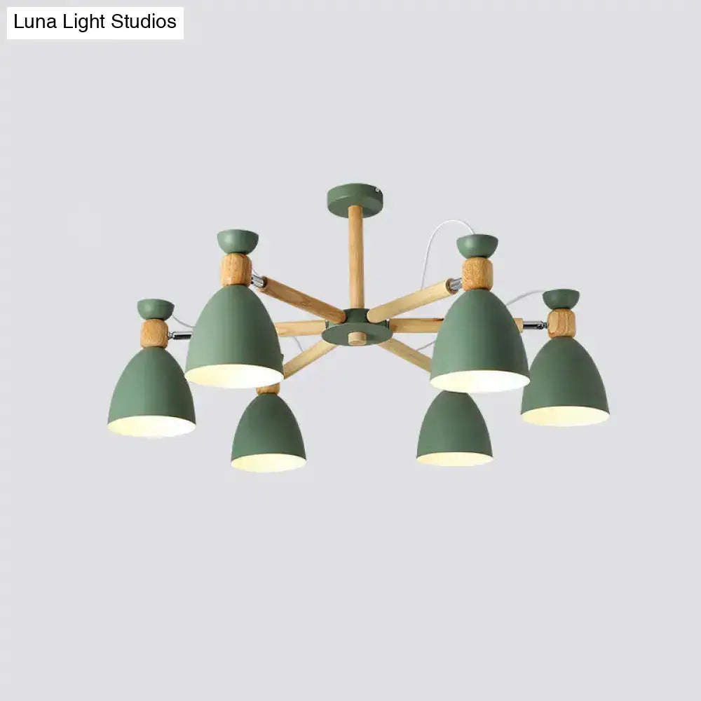 Contemporary Metal Flared Semi-Flush Mount Ceiling Light With Wood Arm - Ideal For Living Room