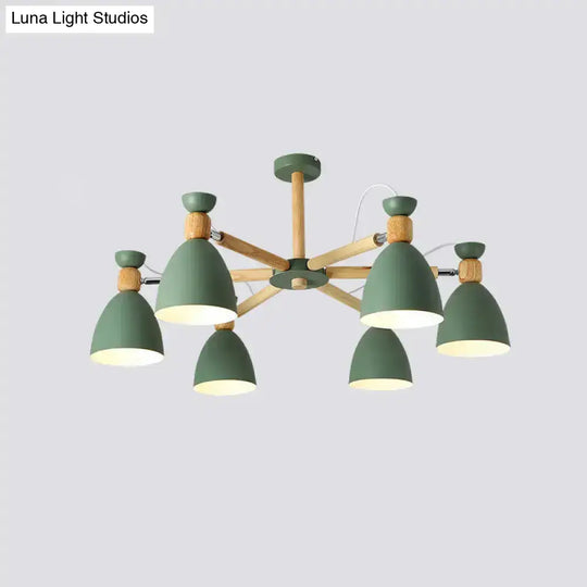 Contemporary Metal Flared Semi-Flush Mount Ceiling Light With Wood Arm - Ideal For Living Room