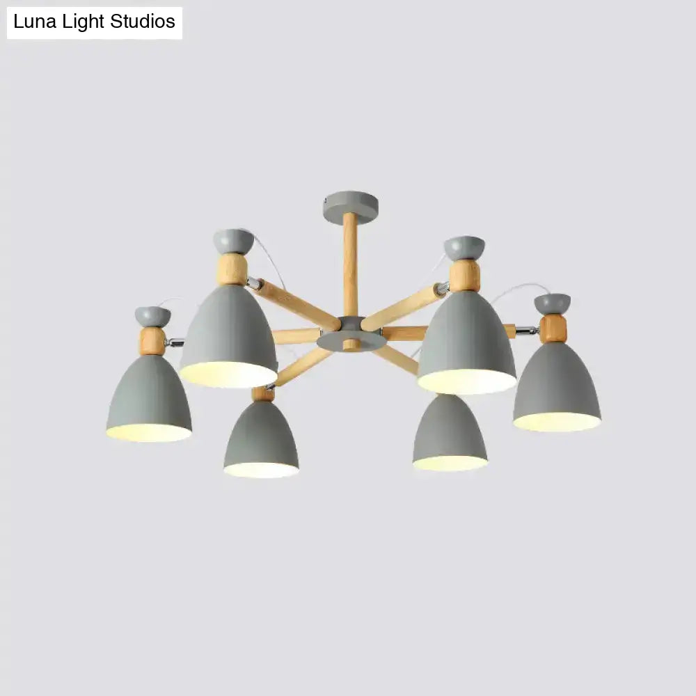 Contemporary Metal Flared Semi-Flush Mount Ceiling Light With Wood Arm - Ideal For Living Room