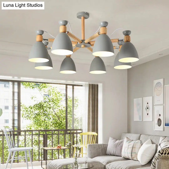 Contemporary Metal Flared Semi-Flush Mount Ceiling Light With Wood Arm - Ideal For Living Room 8 /